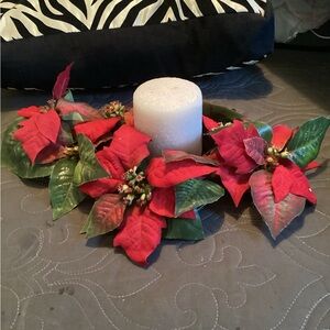 Vintage poinsettia and greenery pillar candle ring